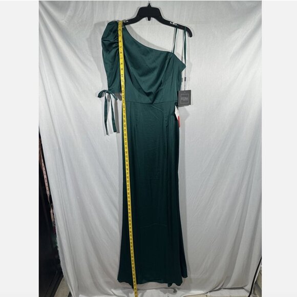 NWT $358 IEENA Mac Duggal [ 4 ] Satin One Shoulder‎ Puff Sleeve Gown Green Q470 - Picture 7 of 16